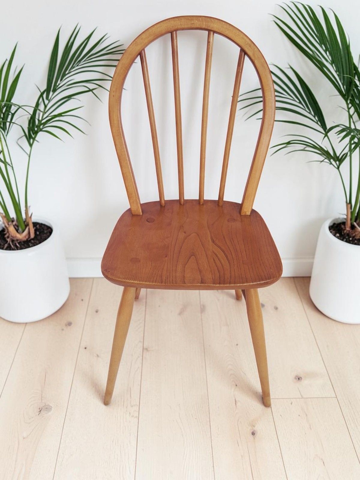 Mid Century Ercol Windsor Dining Chairs Pair Hoop Back Light Elm Chairs 1960 photo 350.0