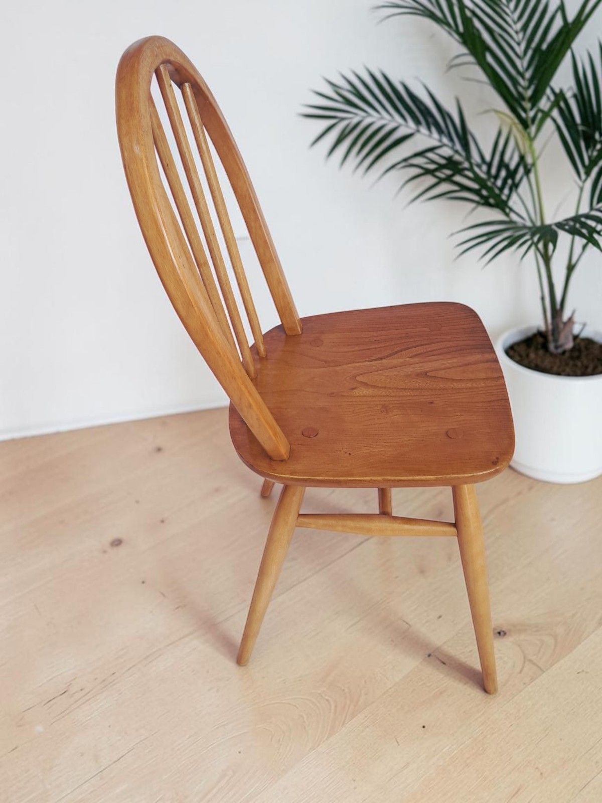 photo for sale Mid Century Ercol Windsor Dining Chairs Pair Hoop Back Light Elm Chairs 1960