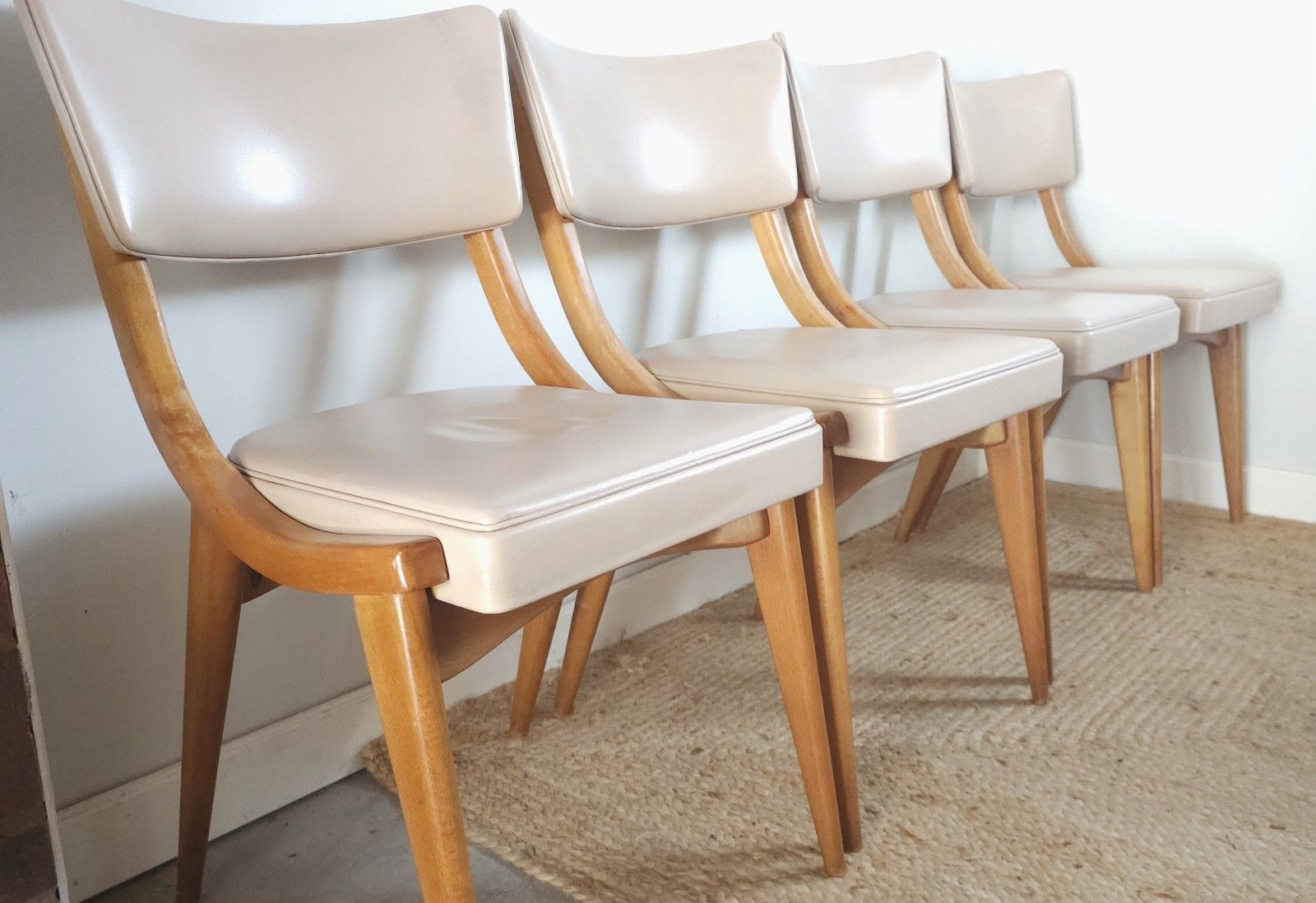 Ben Stoe Dining Chairs Mid Century Set Of 4 Taupe Vinyl Upholstery Delivery photo furniture