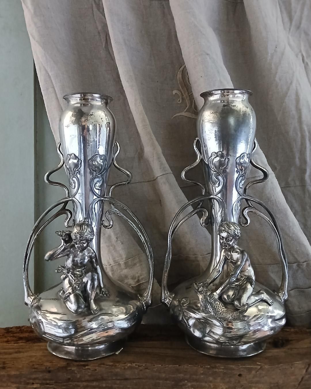 Home Decor Rare Pair Of Art Nouveau Vases By Wmf, Circa 1900 photo