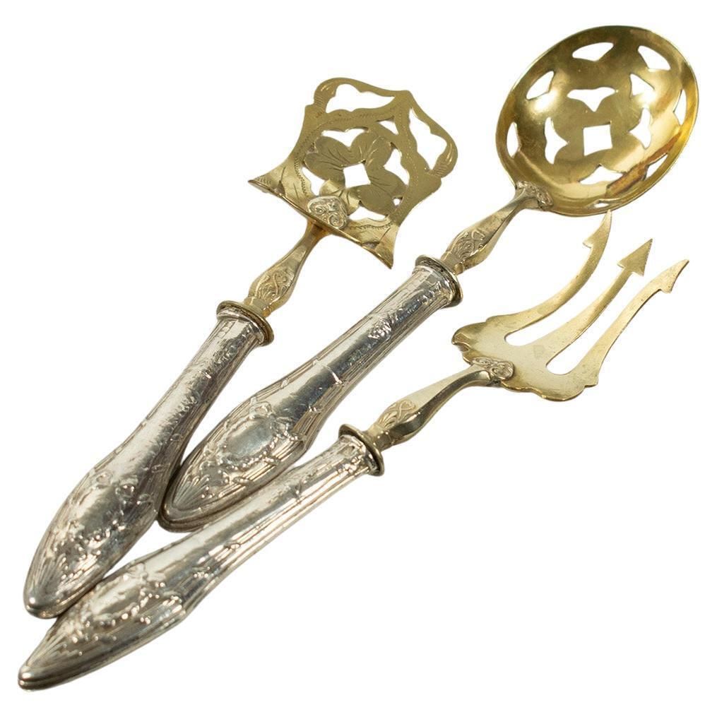 Antique English Early Art Nouveau Serving Set – Gilt & Silver Plate (C.1900)