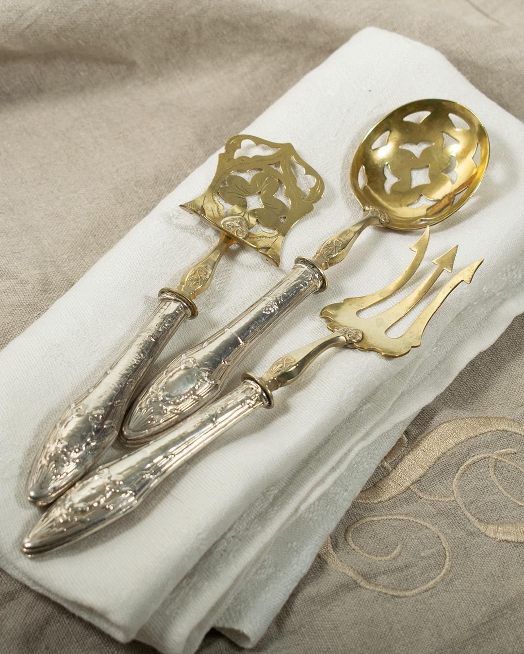 Antique English Early Art Nouveau Serving Set – Gilt & Silver Plate (C.1900) photo furniture