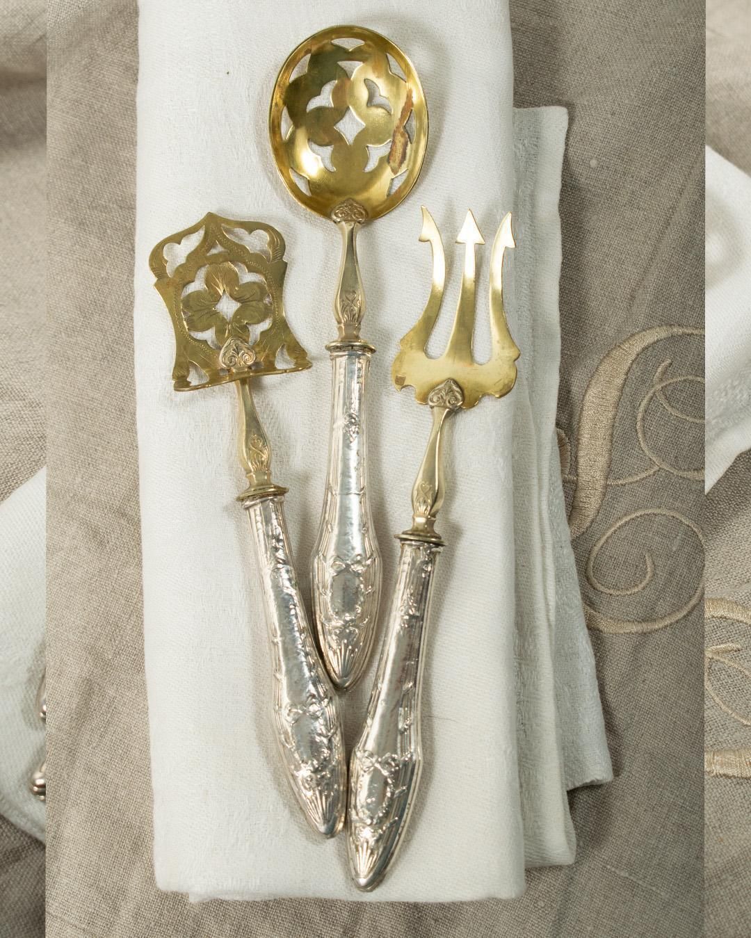 Antique English Early Art Nouveau Serving Set – Gilt & Silver Plate (C.1900) photo for sale