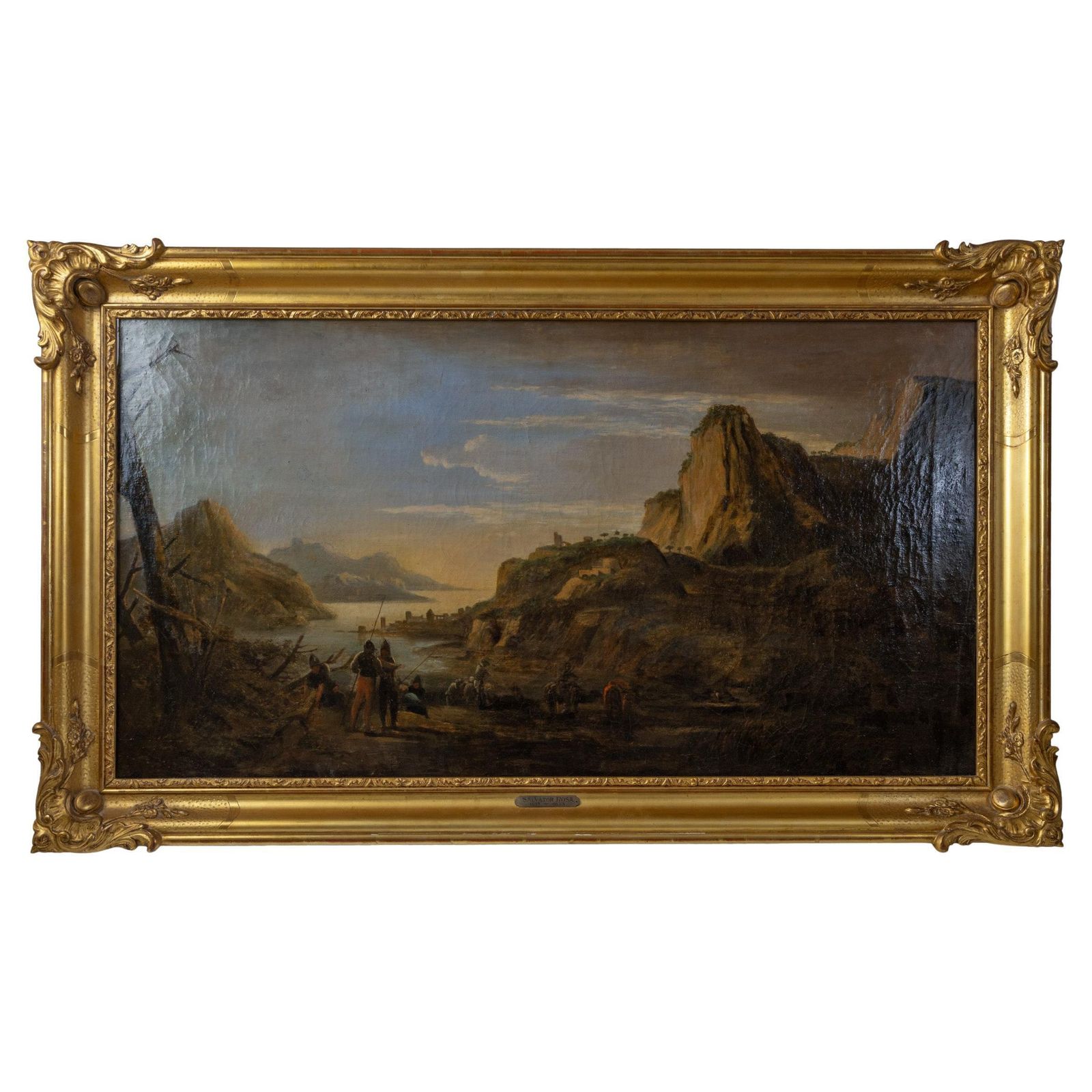 Salvator Rosa (Att) 17th Century Oil On Canvas   Soldiers & Travellers Resting