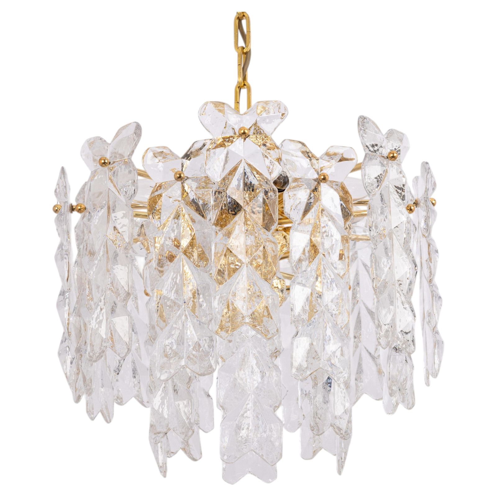 Large Gilt Brass, Crystal Glass Chandelier Palma, Kalmar, Austria, 1970s