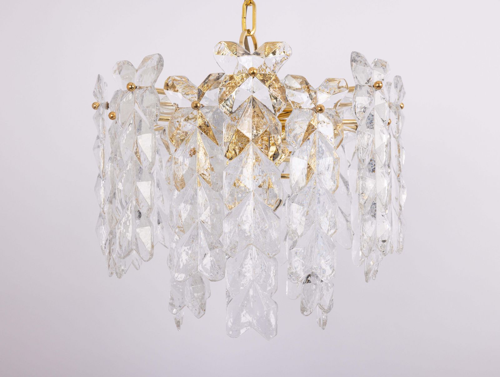 Large Gilt Brass, Crystal Glass Chandelier Palma, Kalmar, Austria, 1970s photo buy