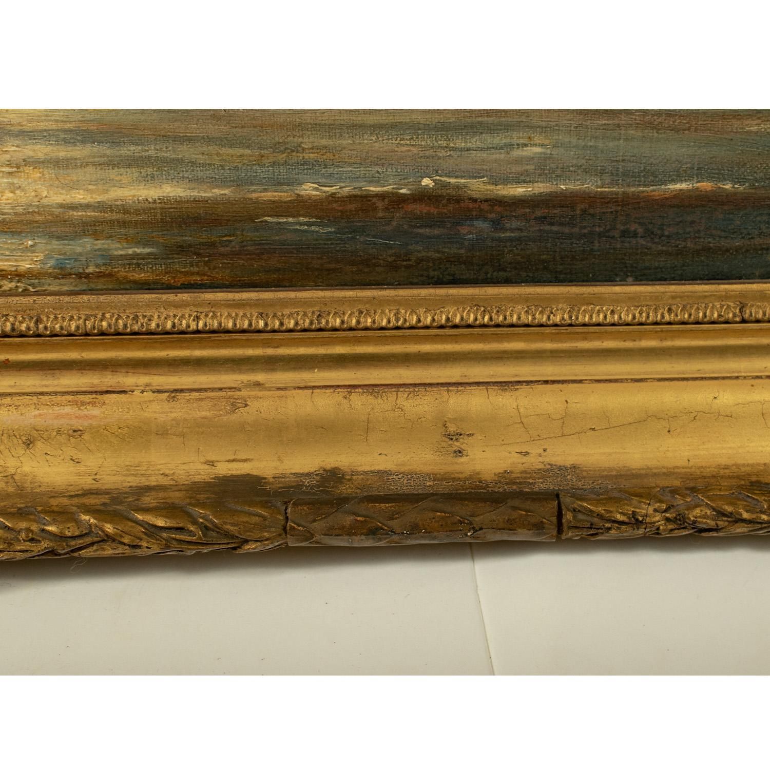 École française, XIXe siècle, huile sur toile   Galions espagnols à l'ancre dans une baie photo vintage