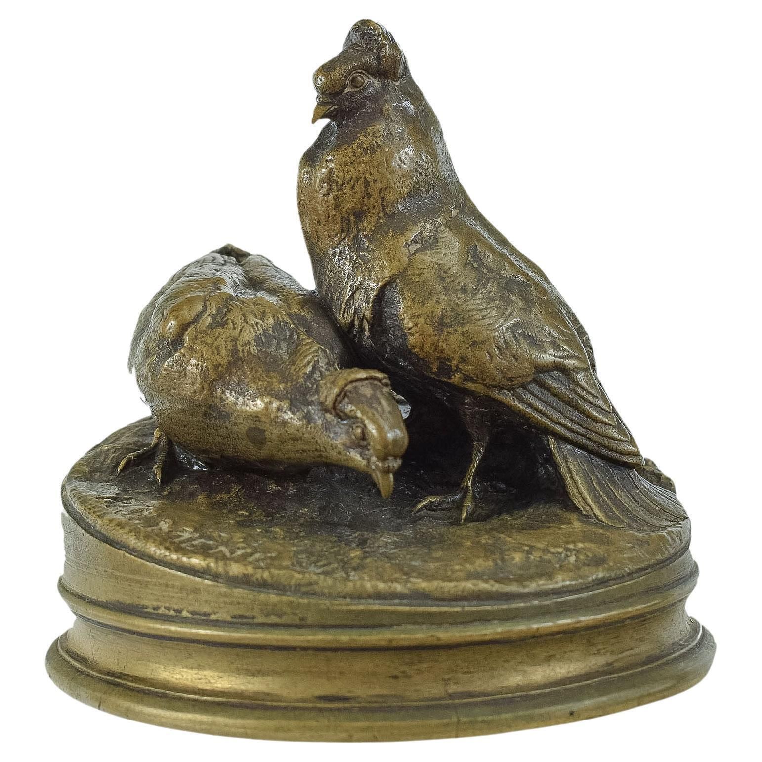 Bronze de pigeon mâle et femelle signé Pierre Jules Mêne (1810 - 1879)