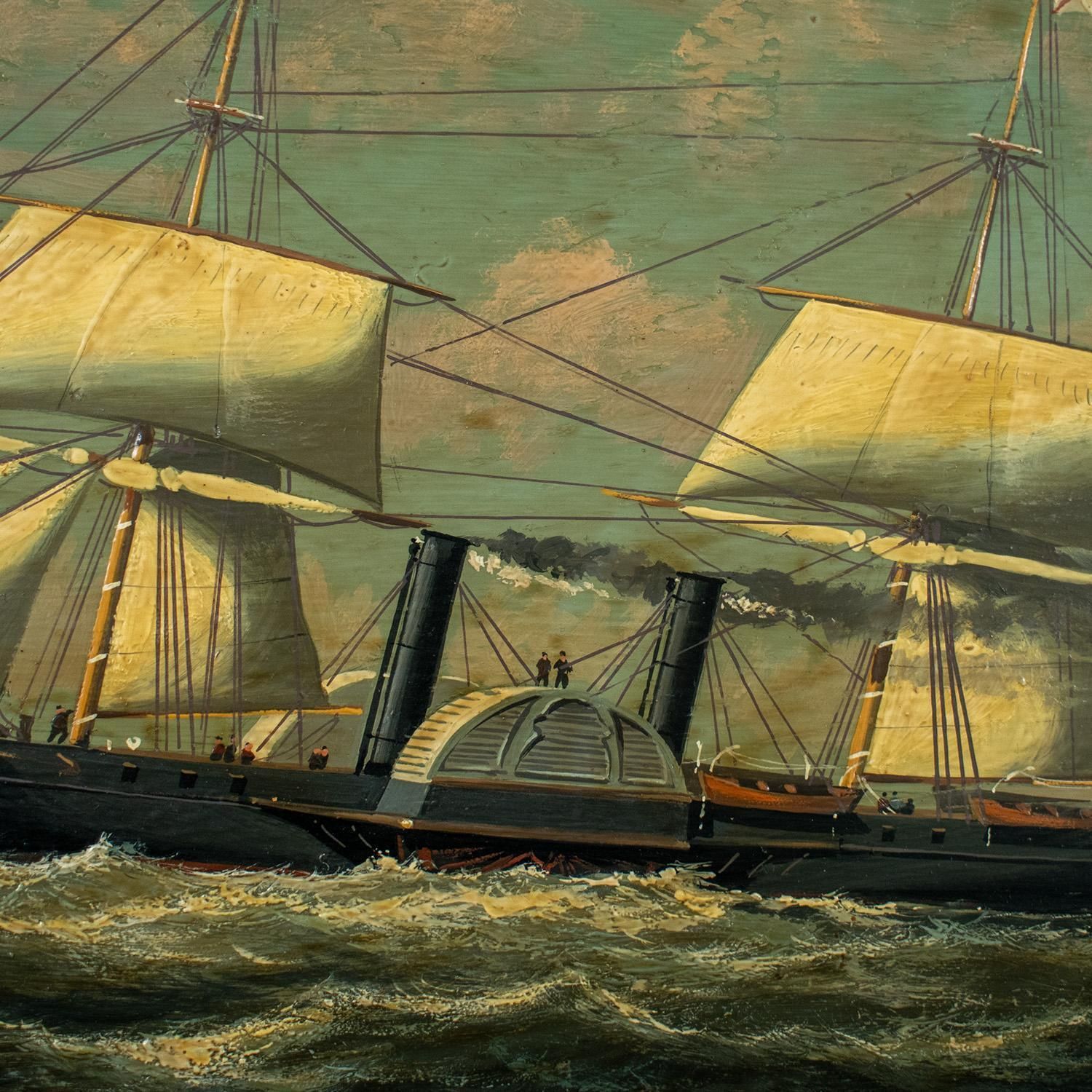 Huile sur panneau du XIXe siècle représentant le vapeur RMSPC La Plata. Datée de 1876 photo Art