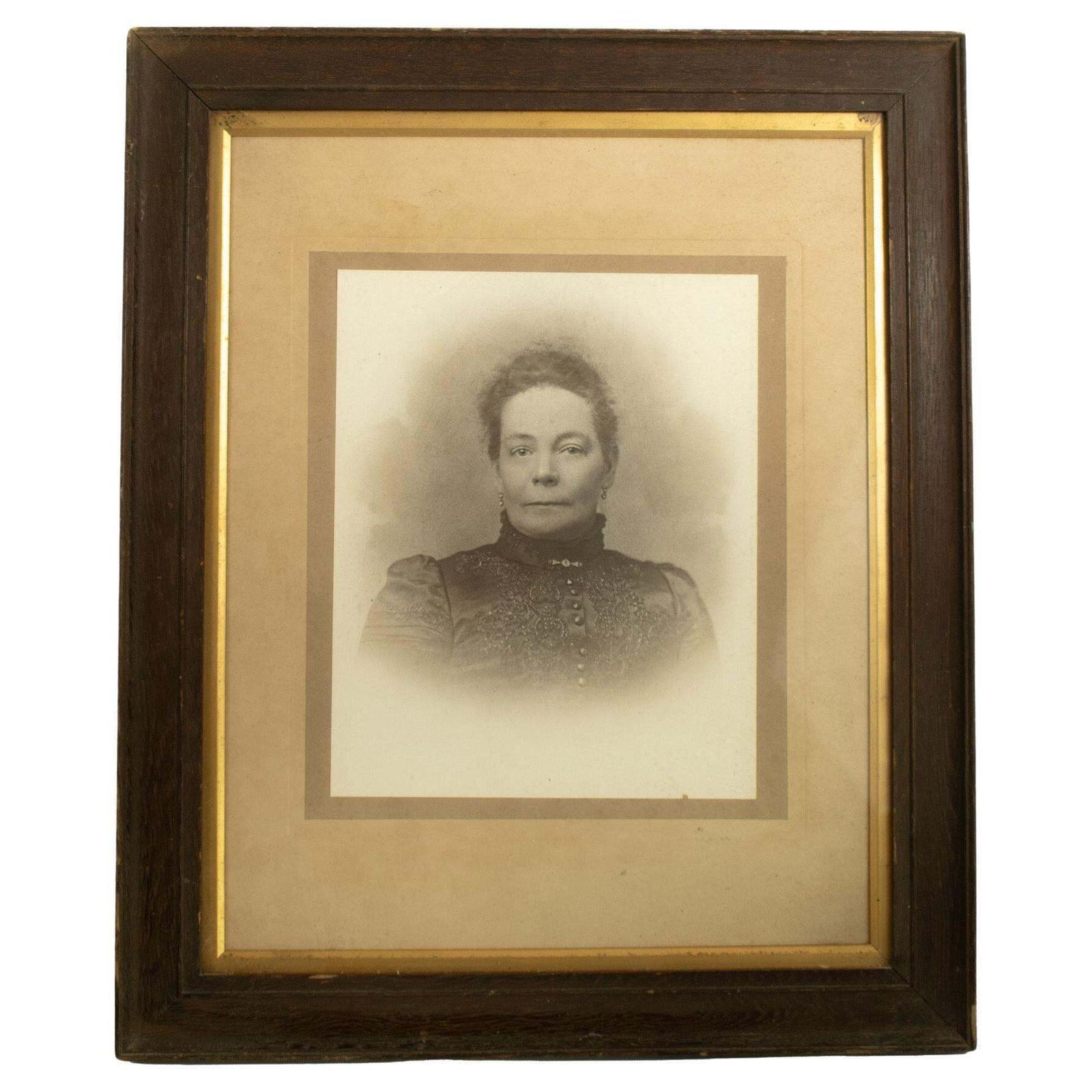 Large Portrait Photograph Of A Noble Lady In Oak Frame, French