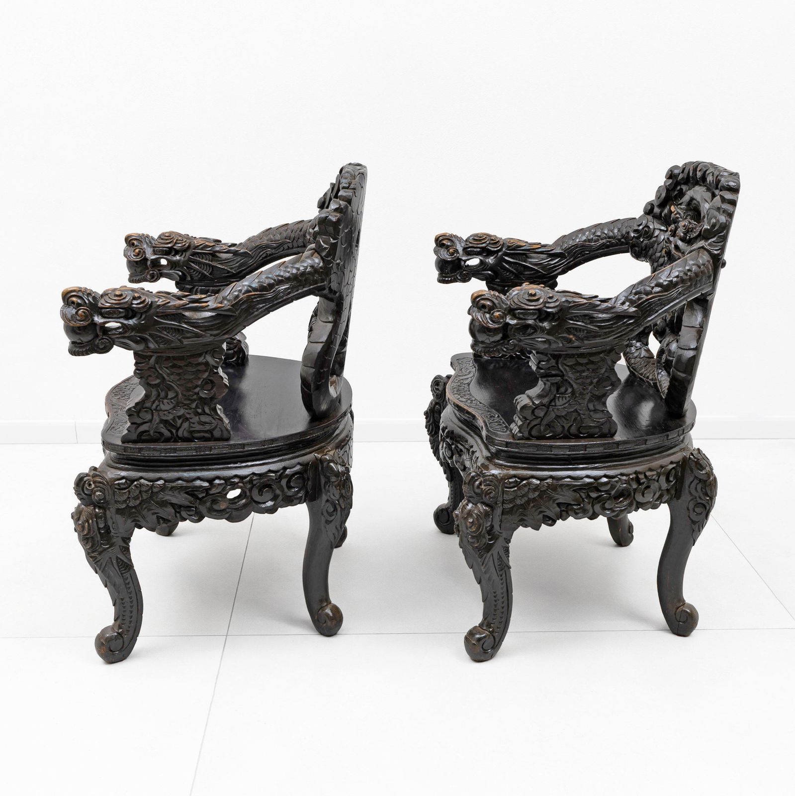 Pair Of Chinese Qing Dynasty Carved Dragon Armchairs, Ebonized Hardwood photo 4826.0
