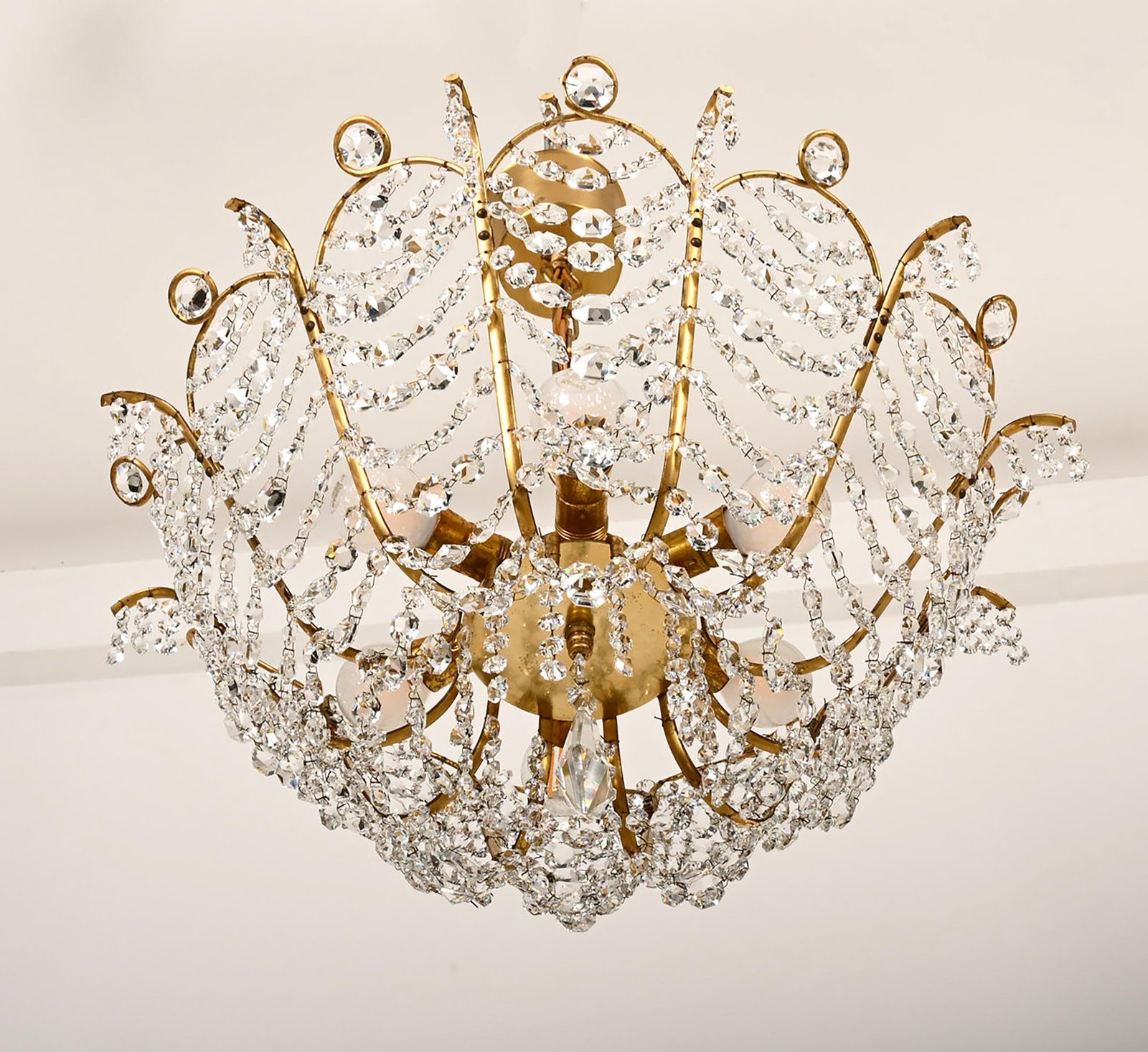 Lighting Brass And Glass Chandelier By Orrefors From The 1960s photo