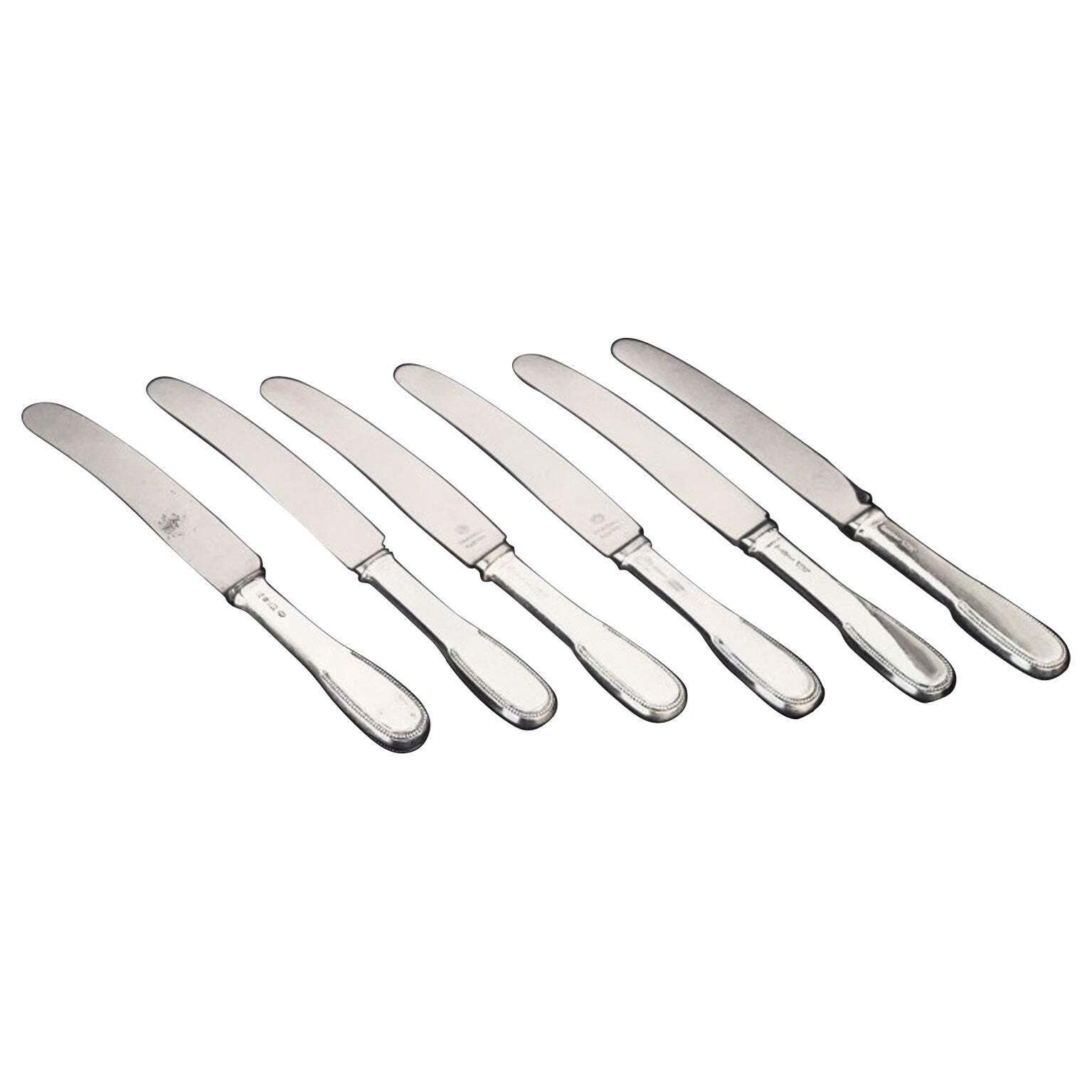 Evald Nielsen. Set van zes lunchmessen in sterling zilver en roestvrij staal.