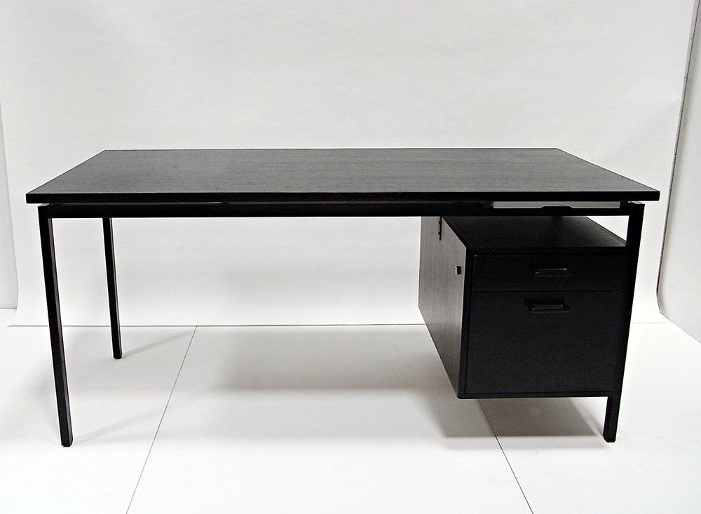 Schrijftafel in zwart gebeitst eiken van Herbert Hirche voor Christian Holzäpfel KG, Duitsland, ca. jaren 1960 photo vinterior