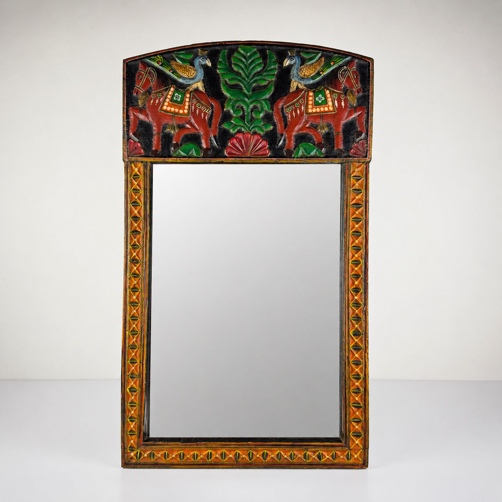 Vintage houten wandspiegel, India, midden 20e eeuw