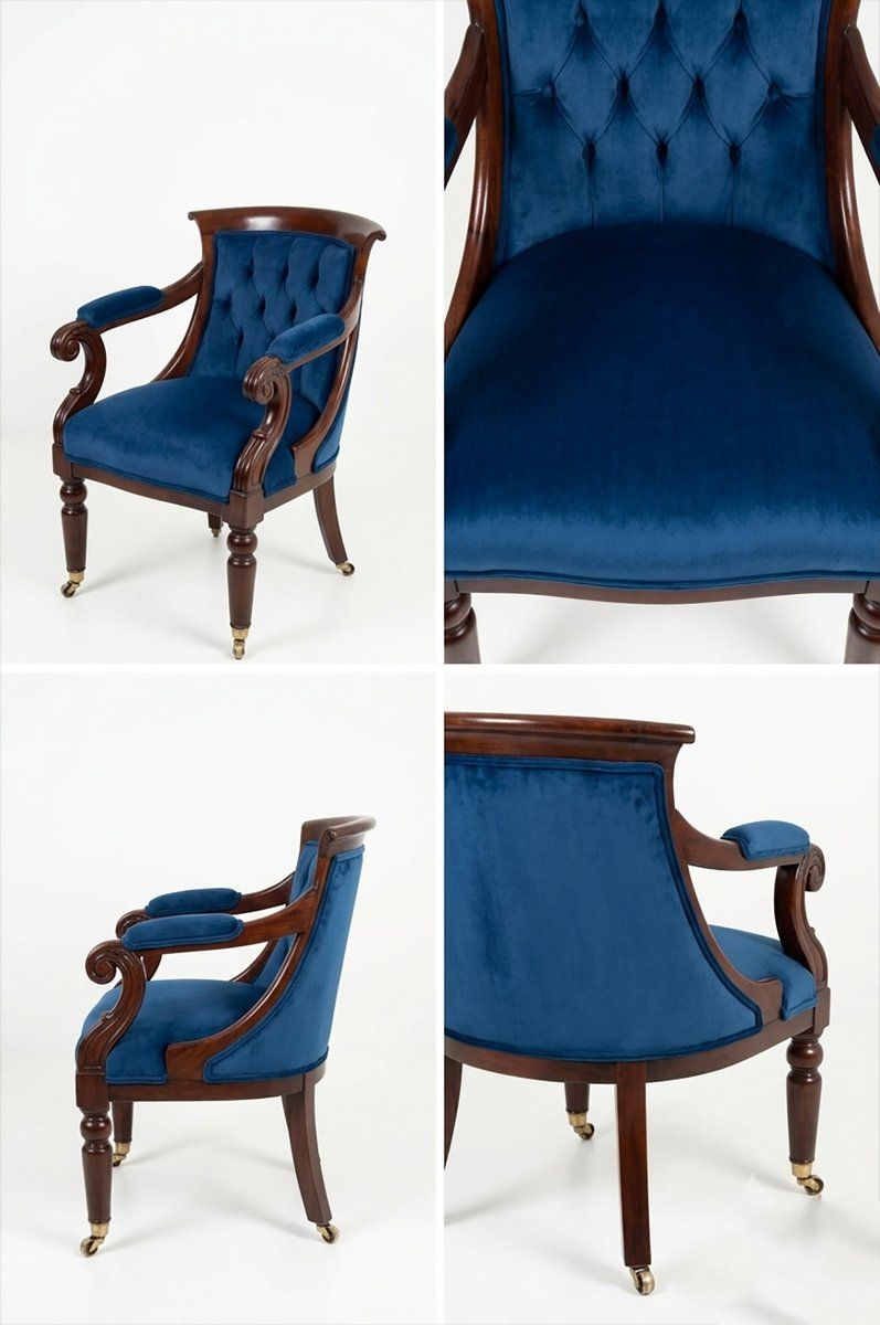 Biedermeier Armchair With Blue Velvet Upholstery photo furniture