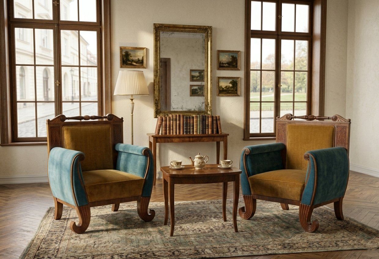 Biedermeier Fauteuils Met Fluwelen Bekleding, Set Van 2 photo furniture