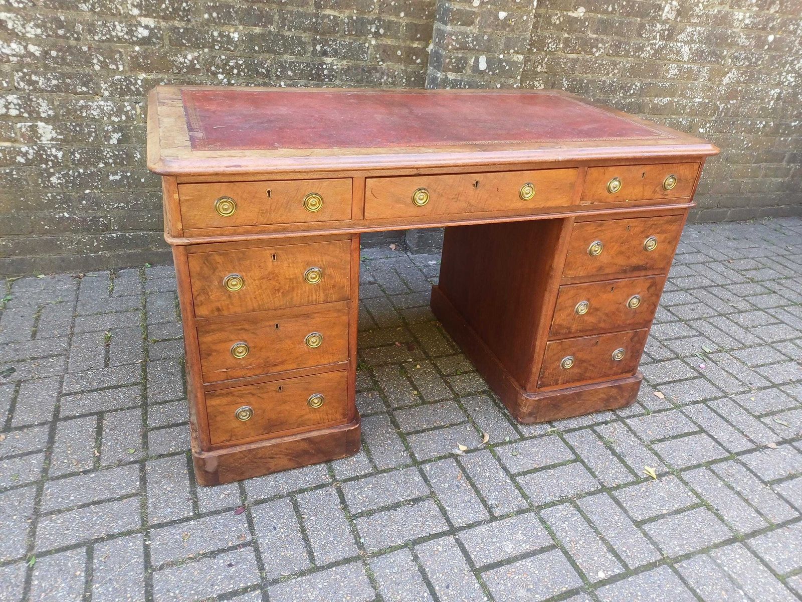 Mature Victorian Walnut Pedestal Desk C1870 Antique Kneehole Writing Desk photo furniture