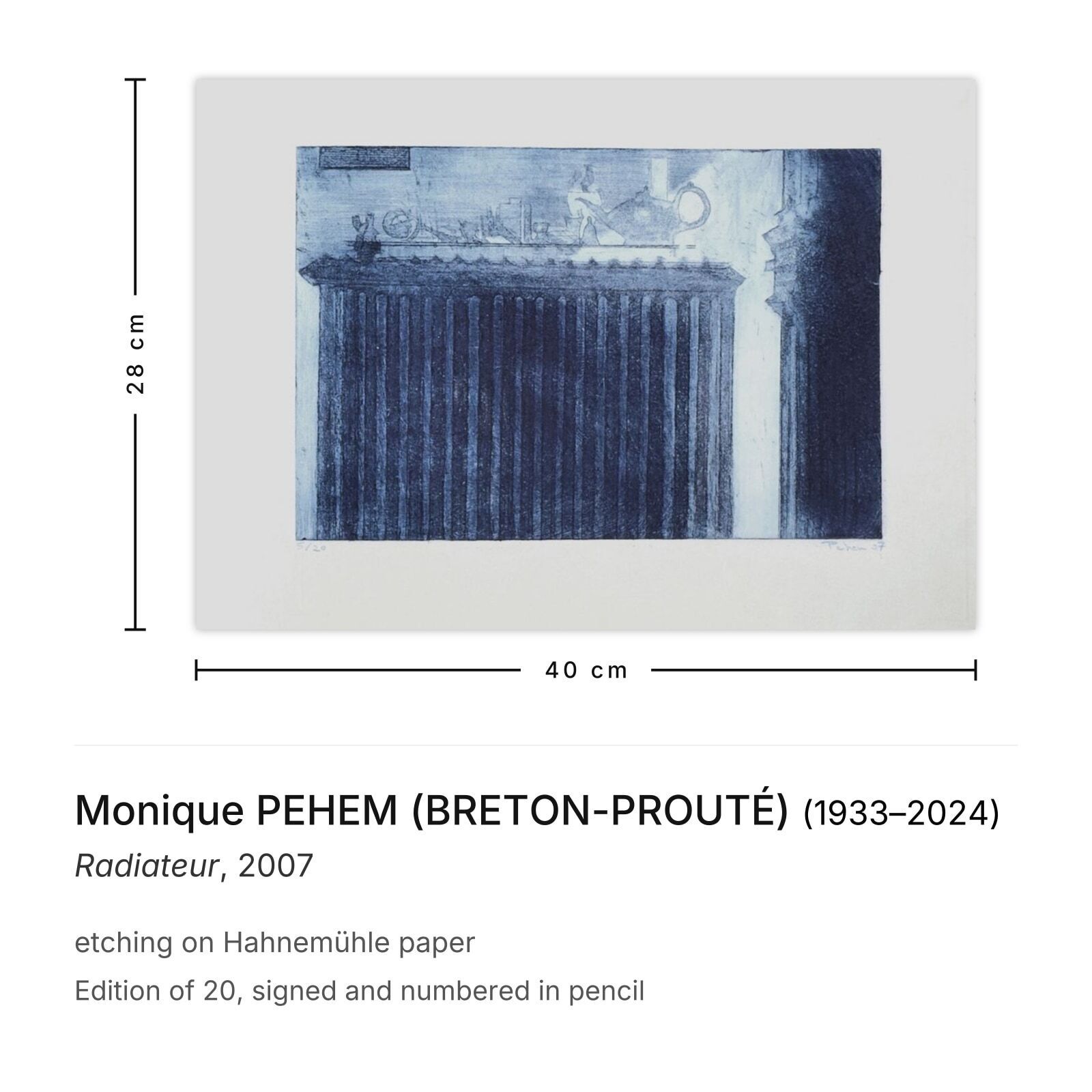 Monique Pehem (Breton Prouté) Gesigneerde Ets Radiateur 2007 photo furniture