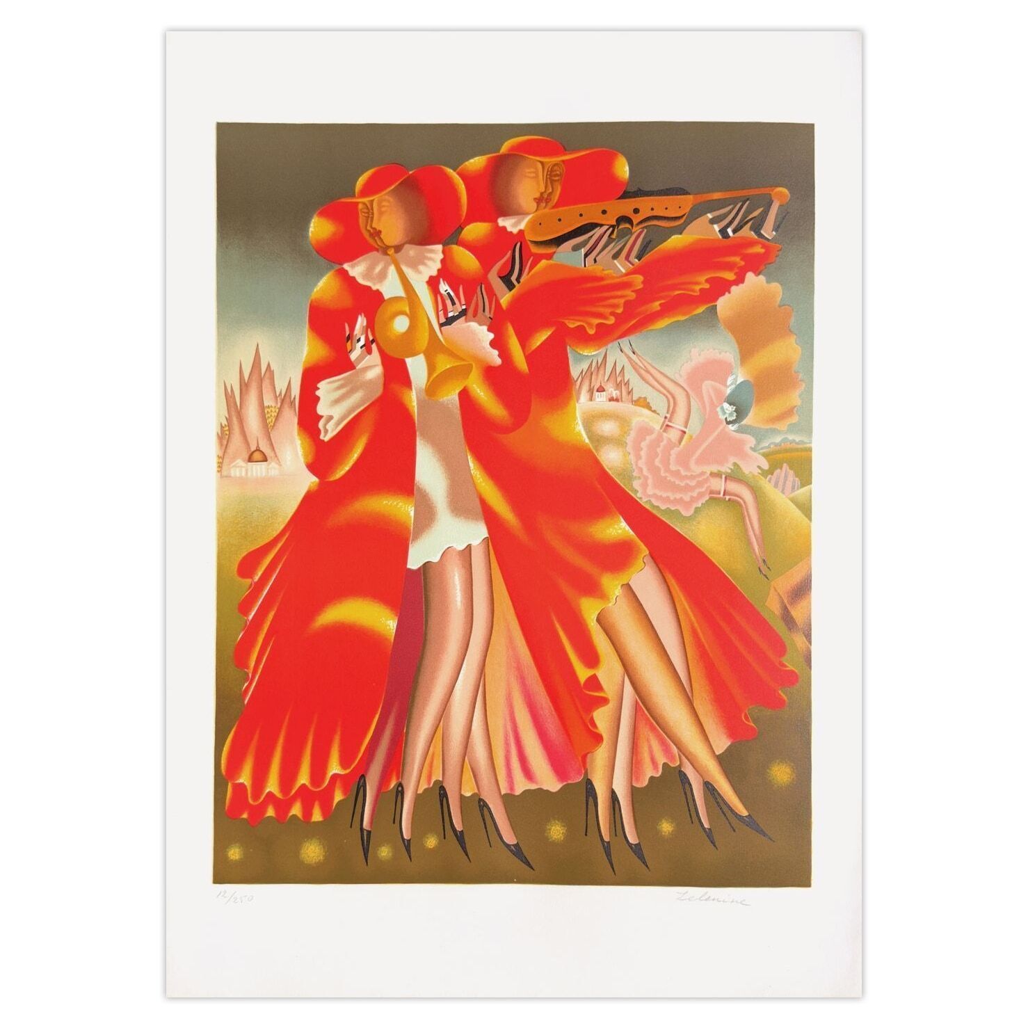 Edouard Zelenine Gesigneerde Lithografie Les Musiciennes 1990