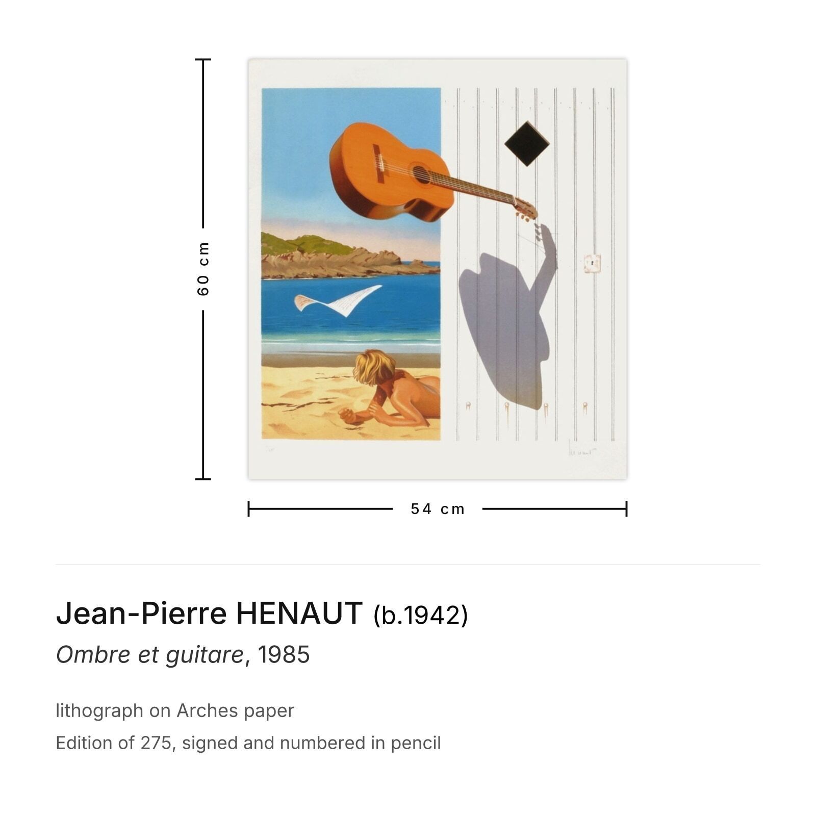 Jean Pierre Henaut Gesigneerde Lithografie Ombre Et Guitare 1985 photo furniture