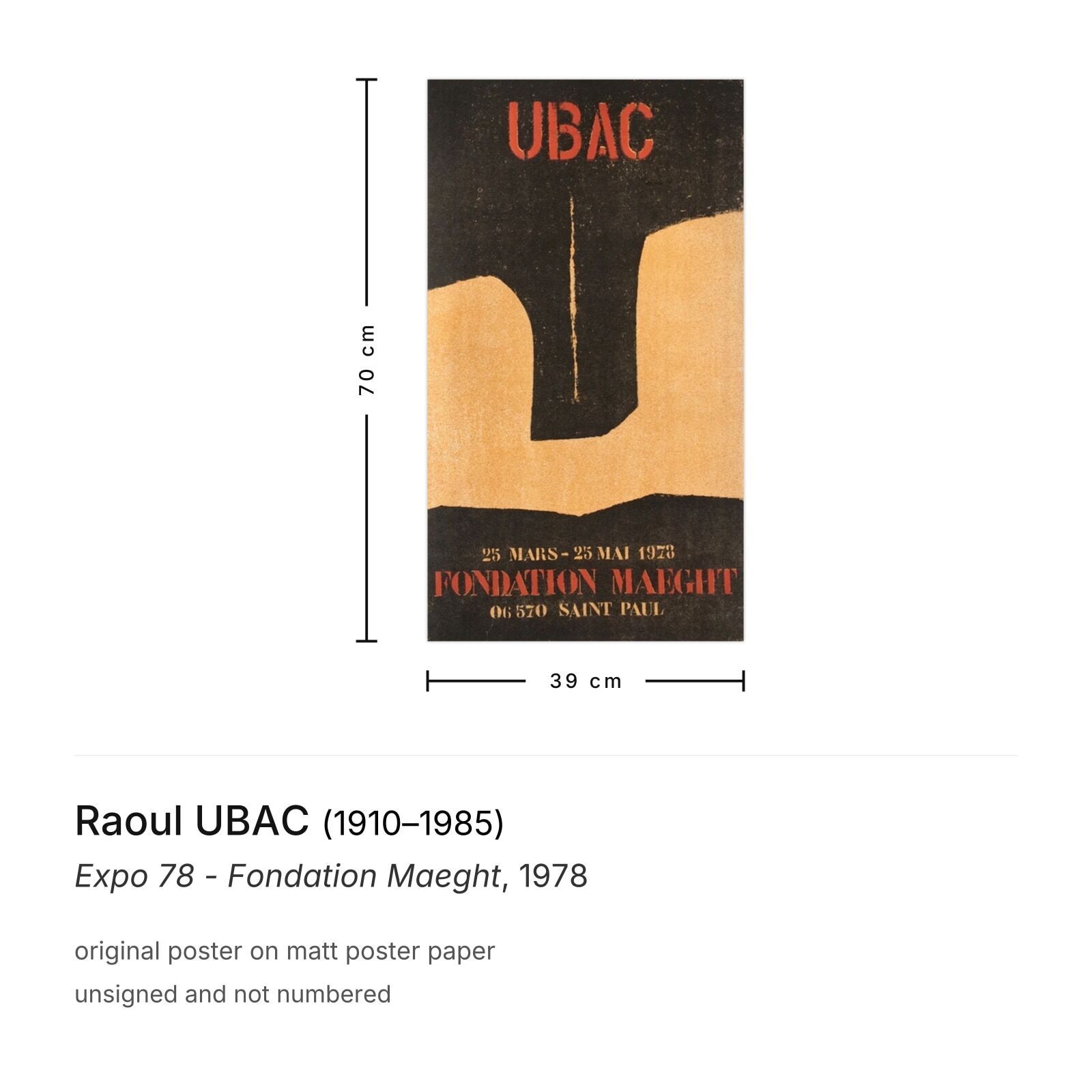 Raoul Ubac Poster Expo 78 Fondation Maeght photo furniture
