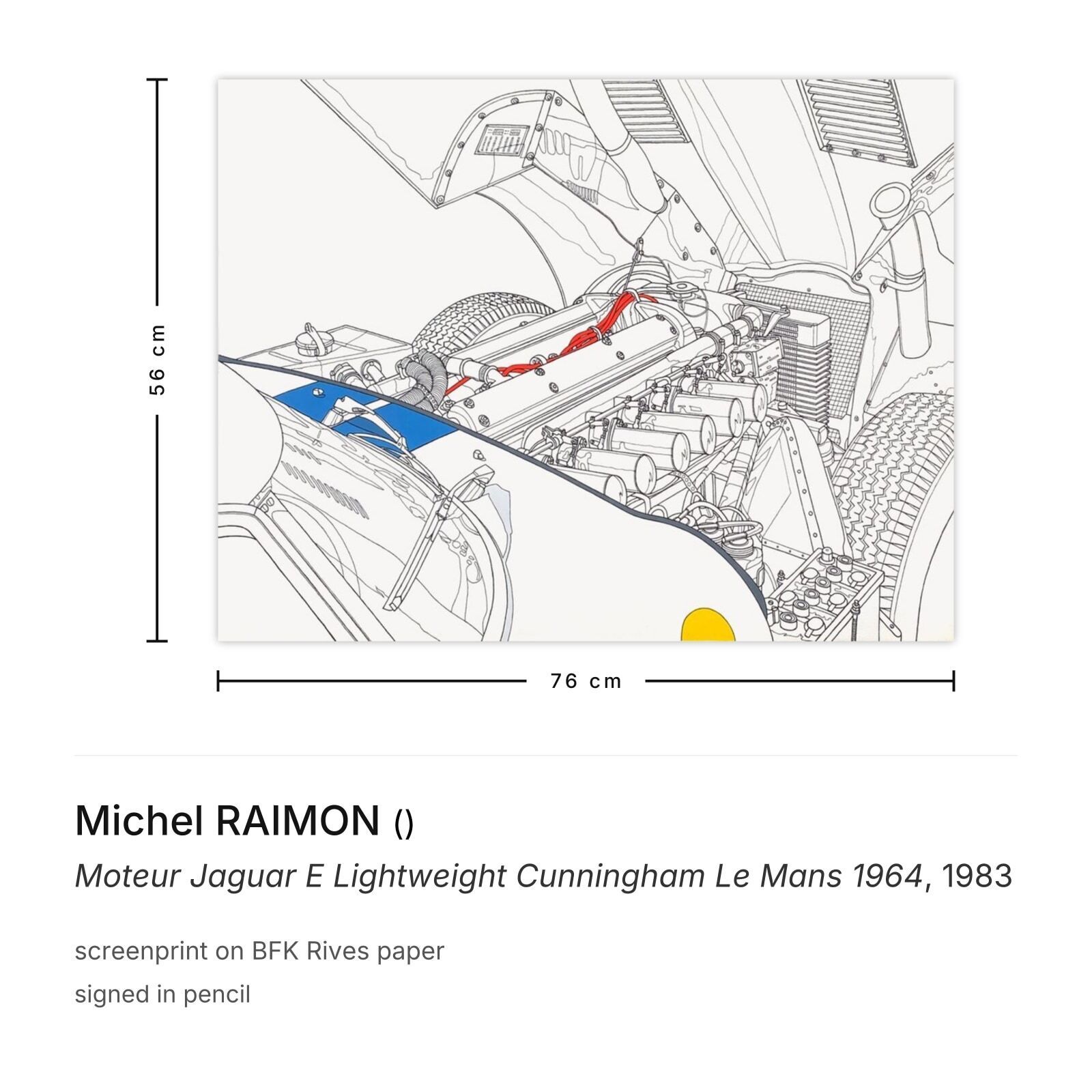 Michel Raimon Gesigneerde Zeefdruk Moteur Jaguar E Lightweight Cunningham Le Mans 1964 1983 photo furniture