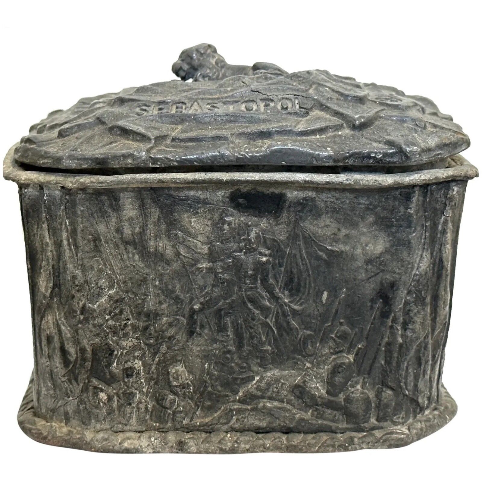 19e-eeuwse kleine loden militaire tabaksdoos, Land Sea Victory, Krimoorlog