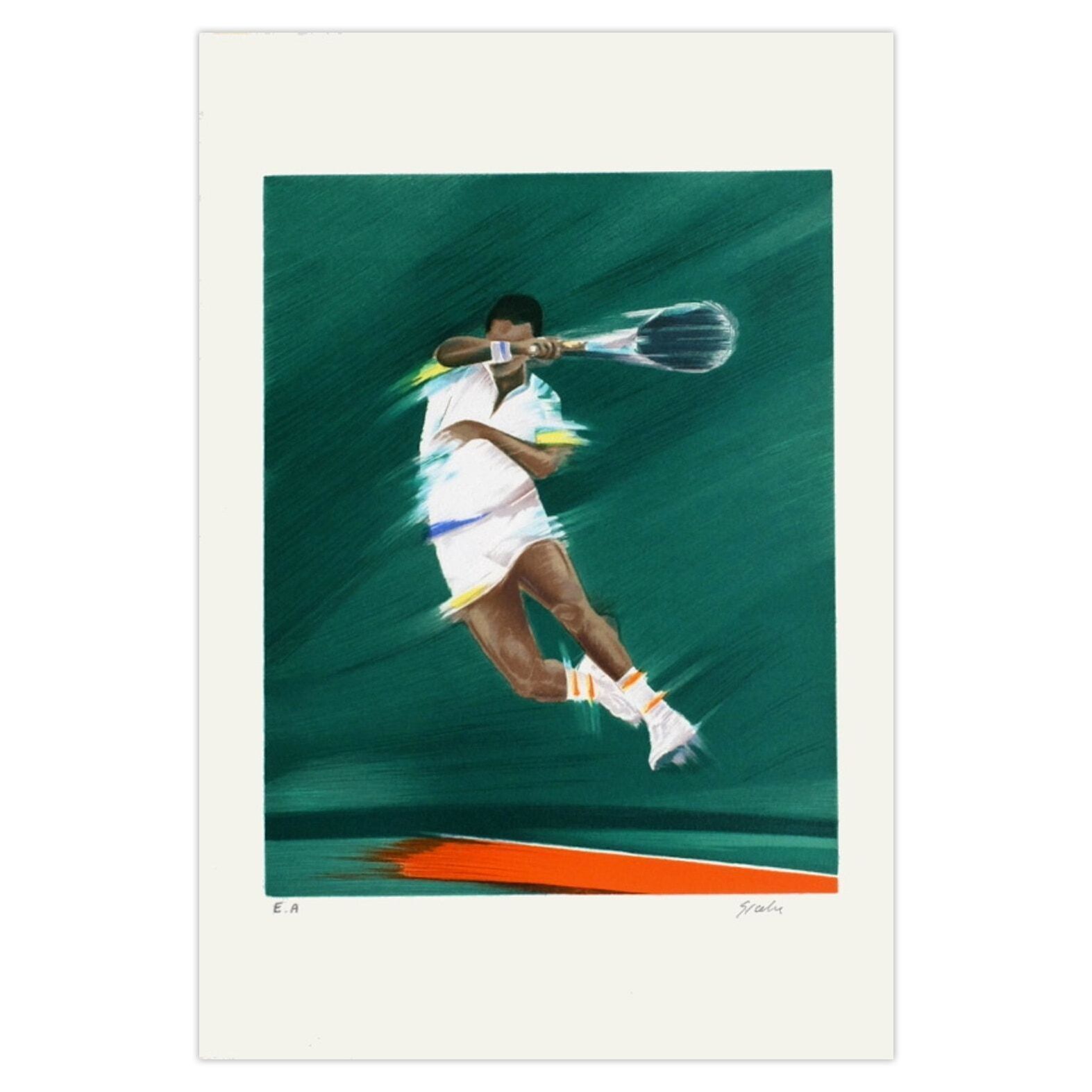 Victor Spahn Gesigneerde Lithografie Smash Final Du Tennisman 1985