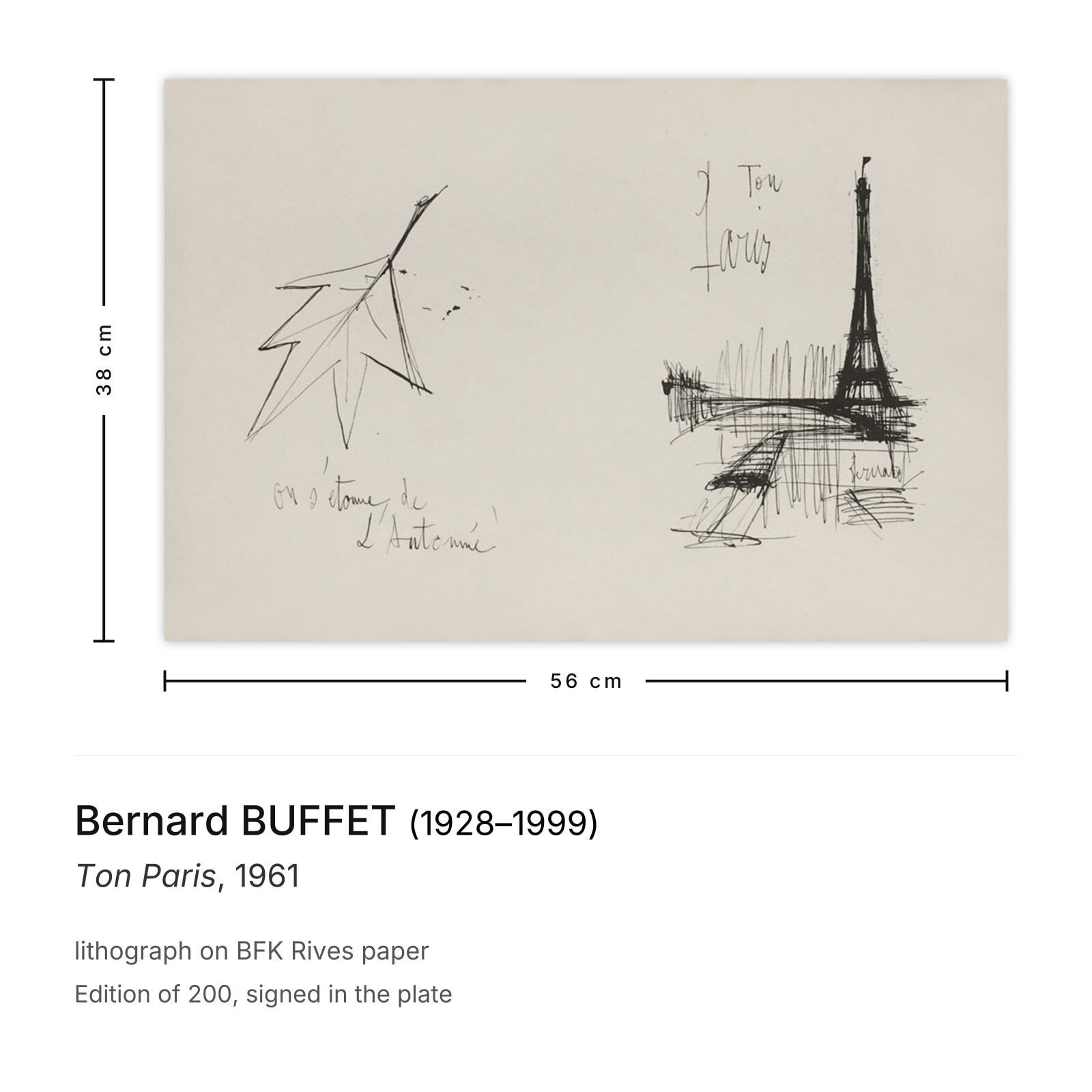 Bernard Buffet Lithografie Ton Paris 1961 photo furniture