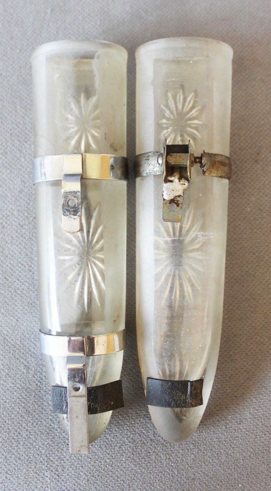photo buy Set Of 2 Glass Bud Vases For A Car Dashboard, Frosted Glass, Starburst Design, Has Part Brackets, Automobile Vases, Classic Car Oldtimer