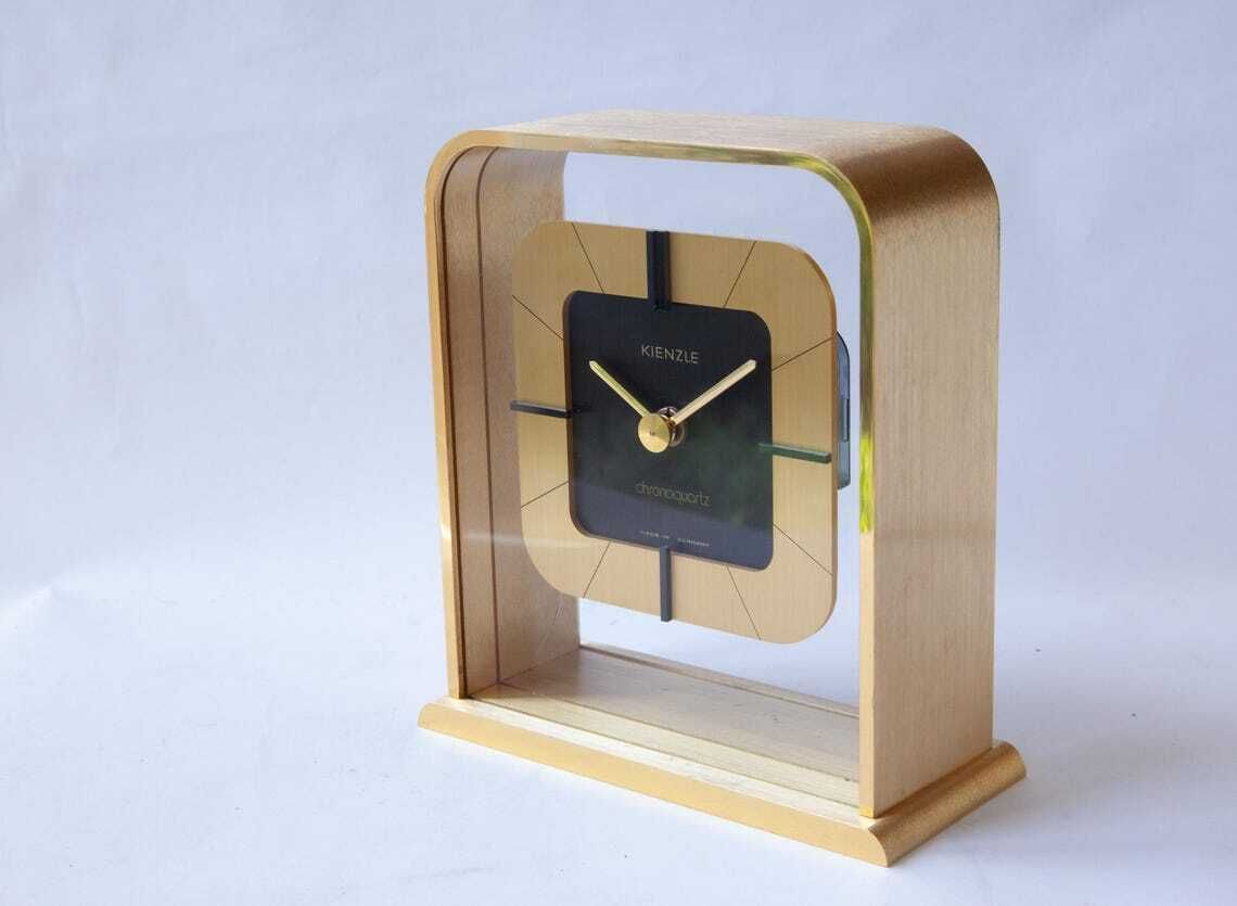 Verguld KIENZLE bureauklok – Mid-Century Lucent transparant ontwerp – Duitsland photo 265.0