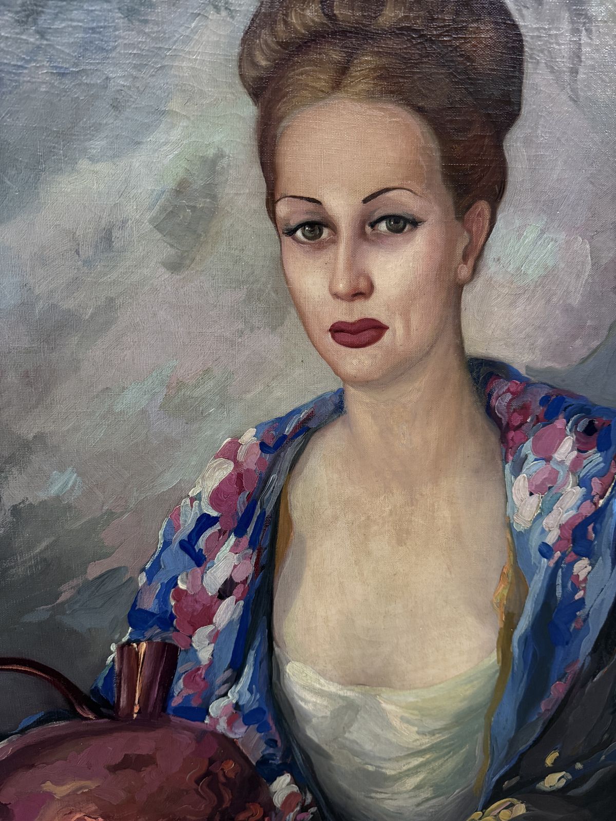 Federico Molina Albero Elegant Female Portrait With Red Ceramic Jar And Blue Mediterranean Shawl Oil 1940s photo buy