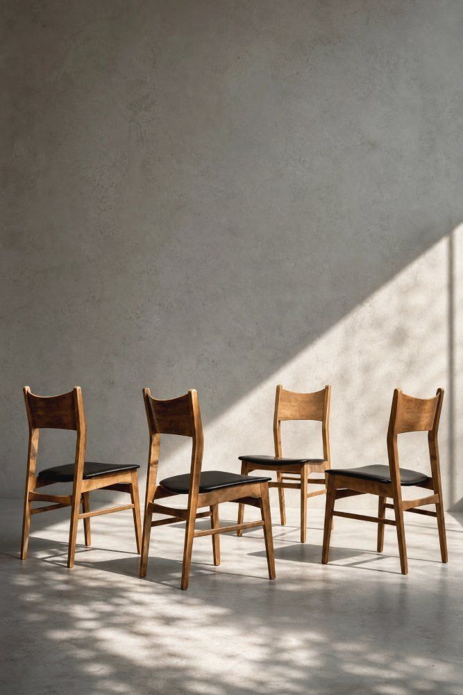 photo buy Mid-Century Scandinavisch Modern eetkamerstoelen in beuk en teak, jaren 1960, set van 4