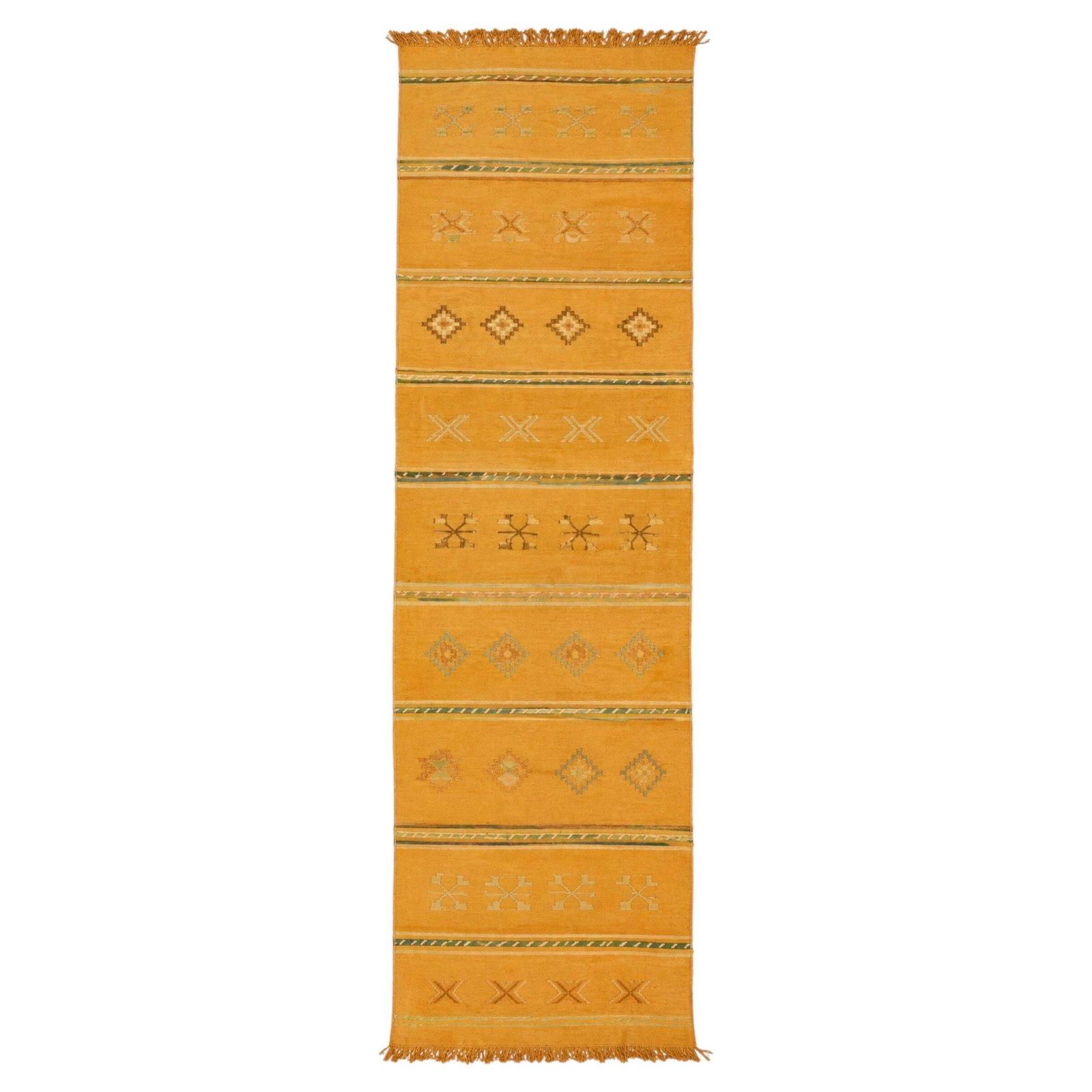 Tapis de couloir marocain berbère tissé à la main, laine tribale jaune moutarde