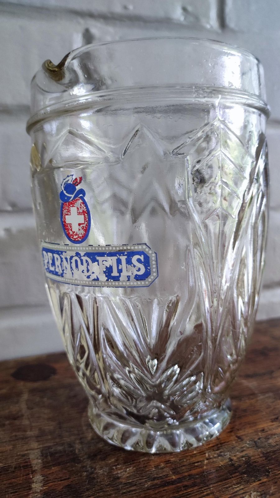 Antieke Franse glazen grote karaf Pernod Fils jaren 1930 photo Woonaccessoires