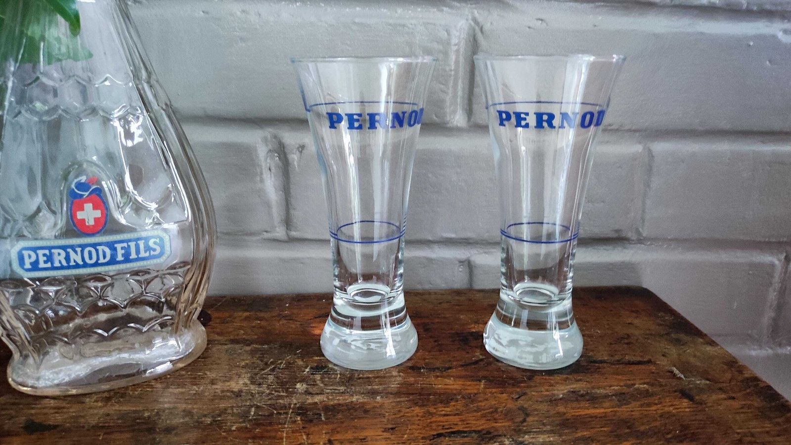 Vintage Pernod Fils Pitcher Drink And 2 Glasses: 1940s French Barware photo vinterior