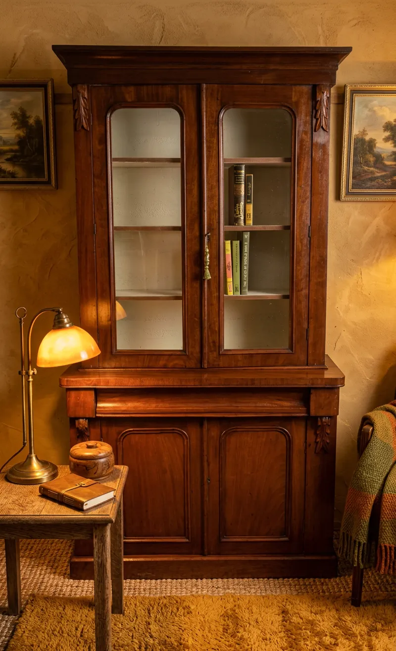 Antique Victorian School Library Styled Bookcase With Bottom Sorage And Draw photo furniture