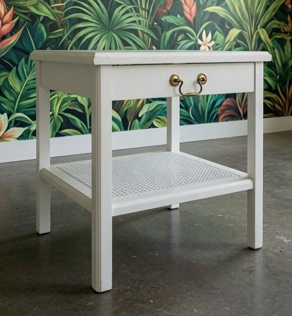 A Pair Of Painted Wood Glass And Rattan / Cane Bedside Tables photo Furniture
