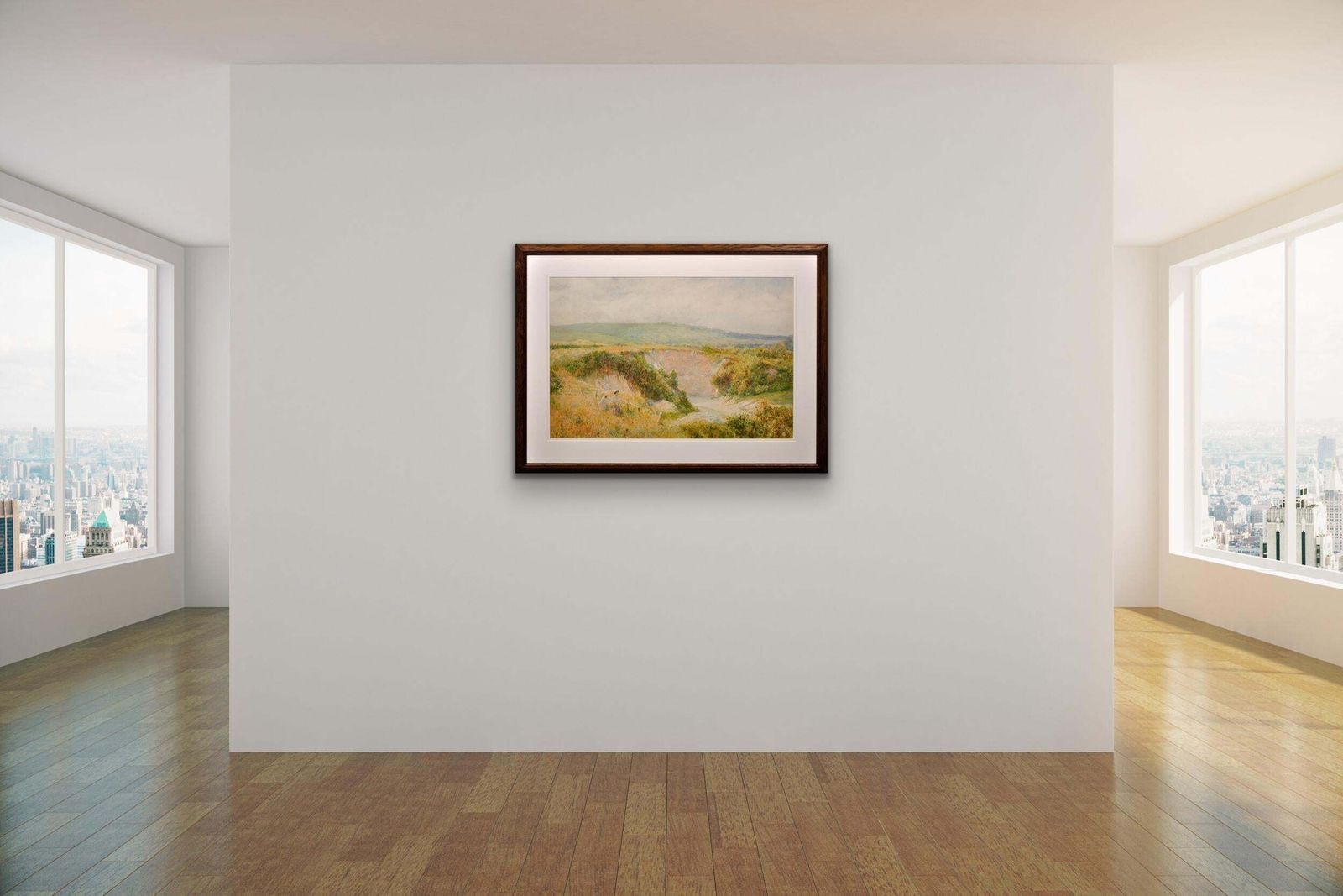 photo vinterior Charles Gregory 1849 To 1920. English. Summers Day At Steyning Bowl, West Sussex, South Downs Way. Framed Watercolour. Victorian Landscape.