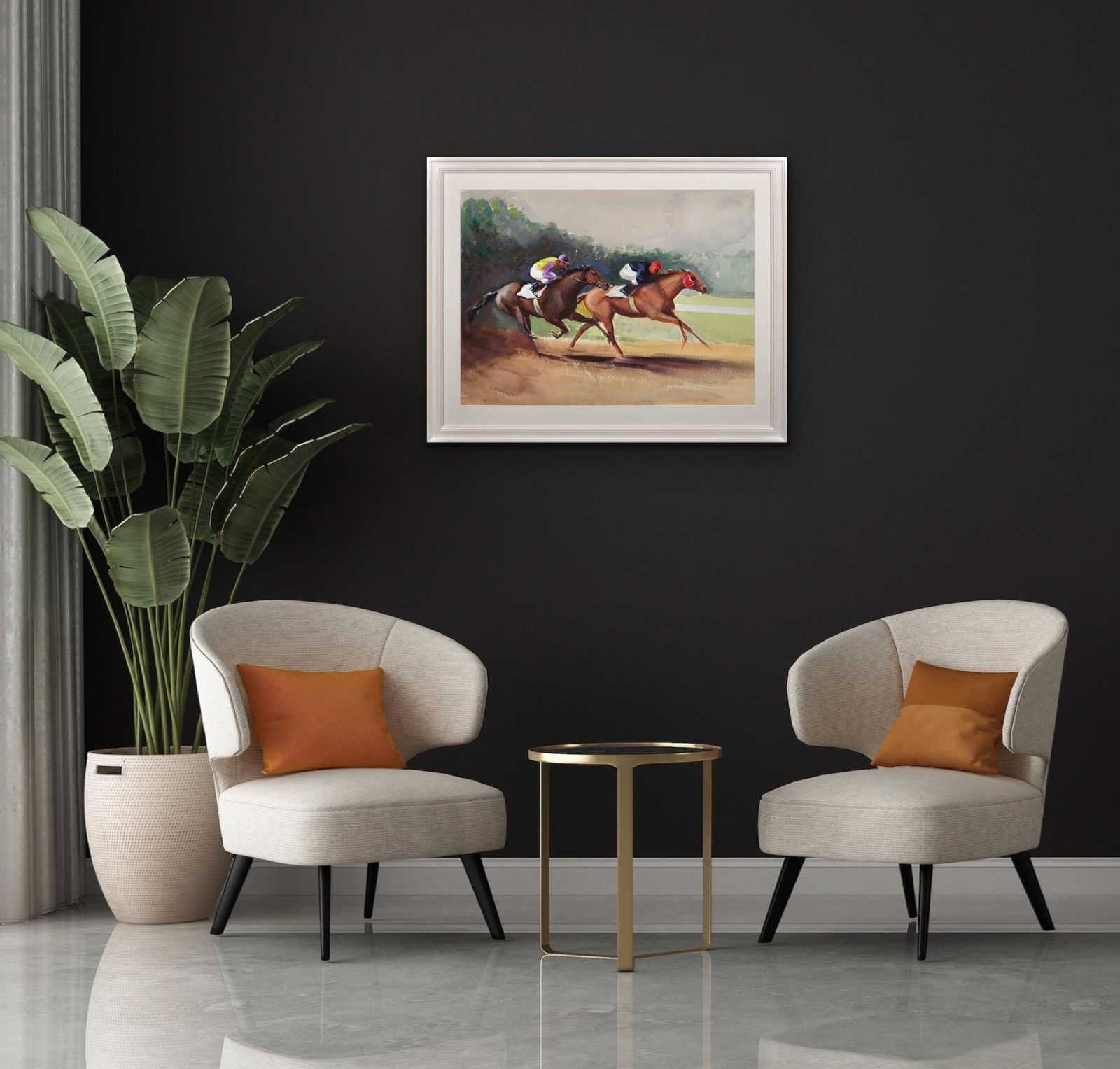 John Rattenbury Skeaping 1901 To 1990. English. A Tight Finish, 1970. Framed Mid 20th Century Horse Racing Painting By An Acclaimed Equine Artist. photo vinterior