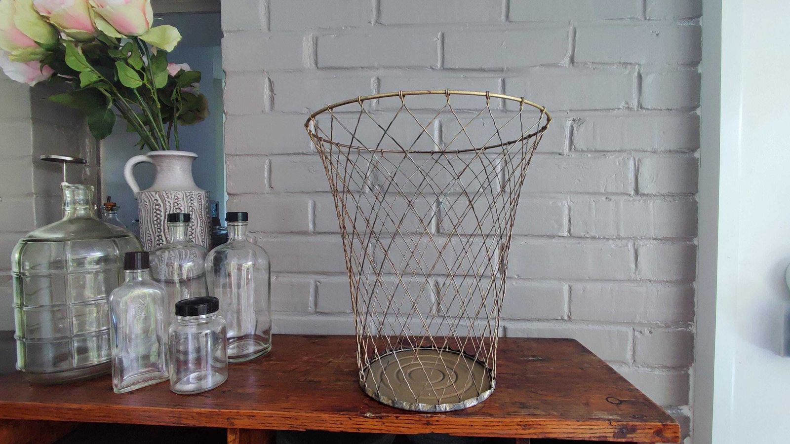 French Industrial Wire Waste Paper Basket, 1940s photo vinterior