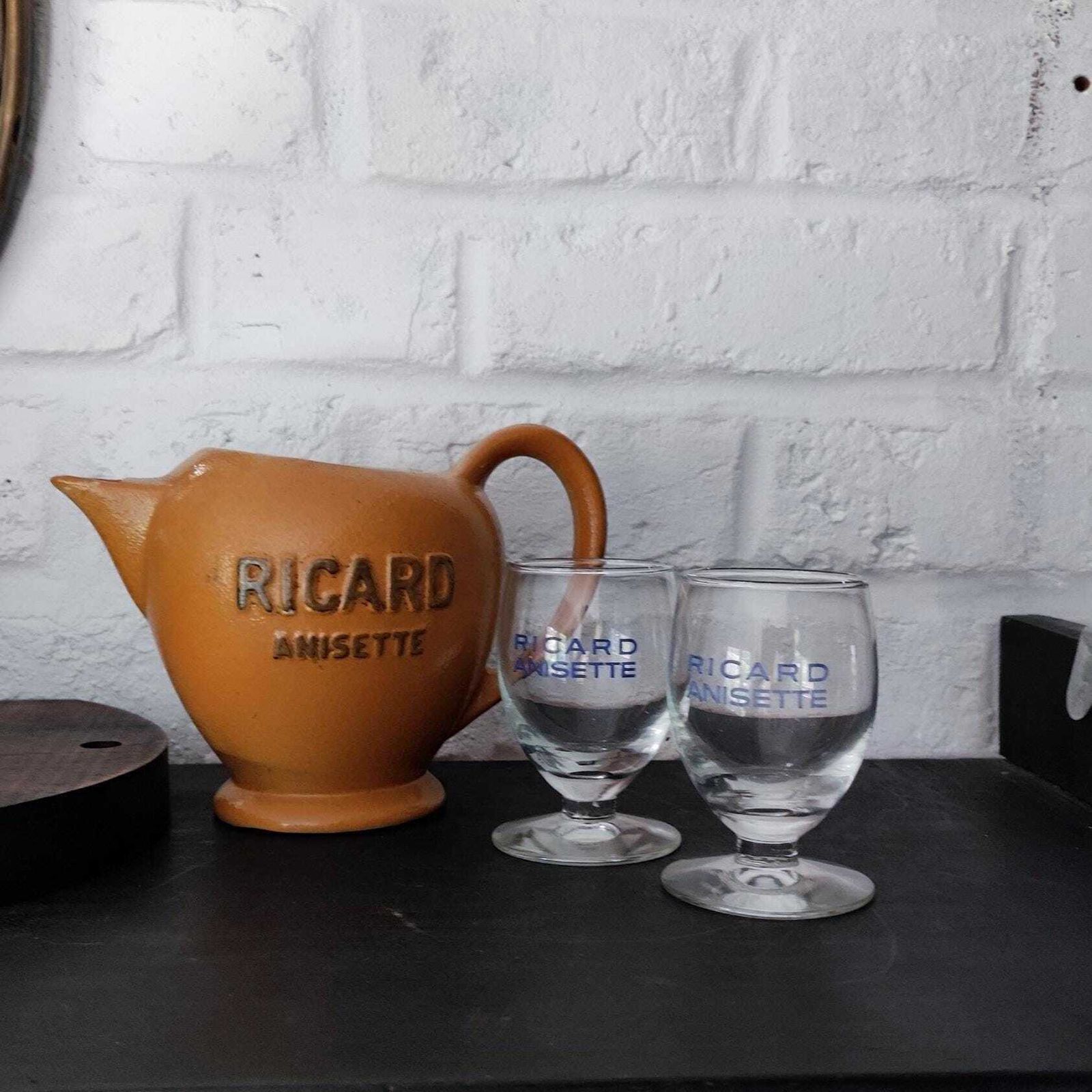 Service de bar vintage français en grès Ricard, pichet et verres