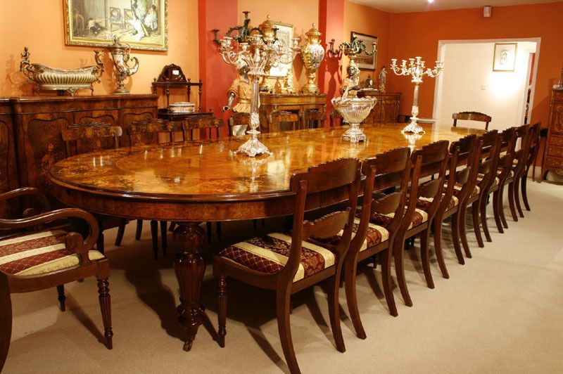 Huge Bespoke Marquetry Dining Table 16 Chairs Extending Walnut