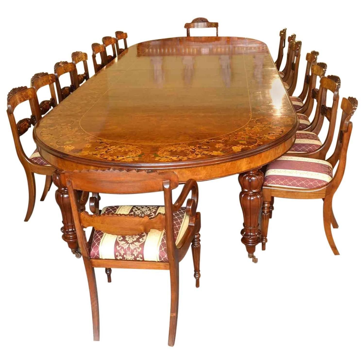 Huge Bespoke Marquetry Dining Table 16 Chairs Extending Walnut photo furniture
