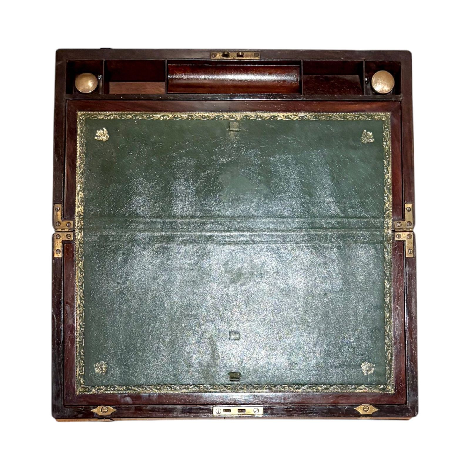 Grote Victoriaanse Mahonie Schrijfschuin, Messing Beslag, Werkende Sleutel, Geheime Lades photo for sale