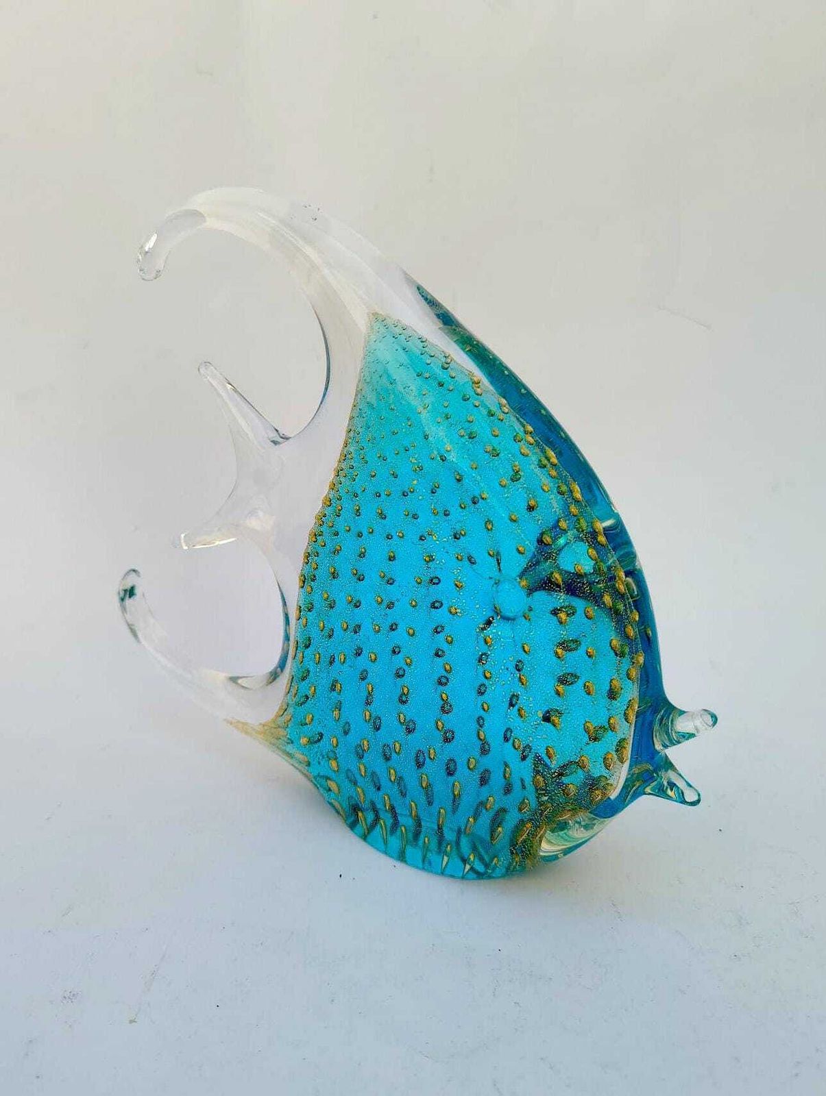 Glass Fish Sculpture Designed By V Nason Murano With Vintage Turquoise Gold Leaf photo vintage