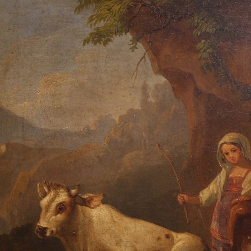 Kunst Antiek 19e-eeuws schilderij met bucolisch landschap photo
