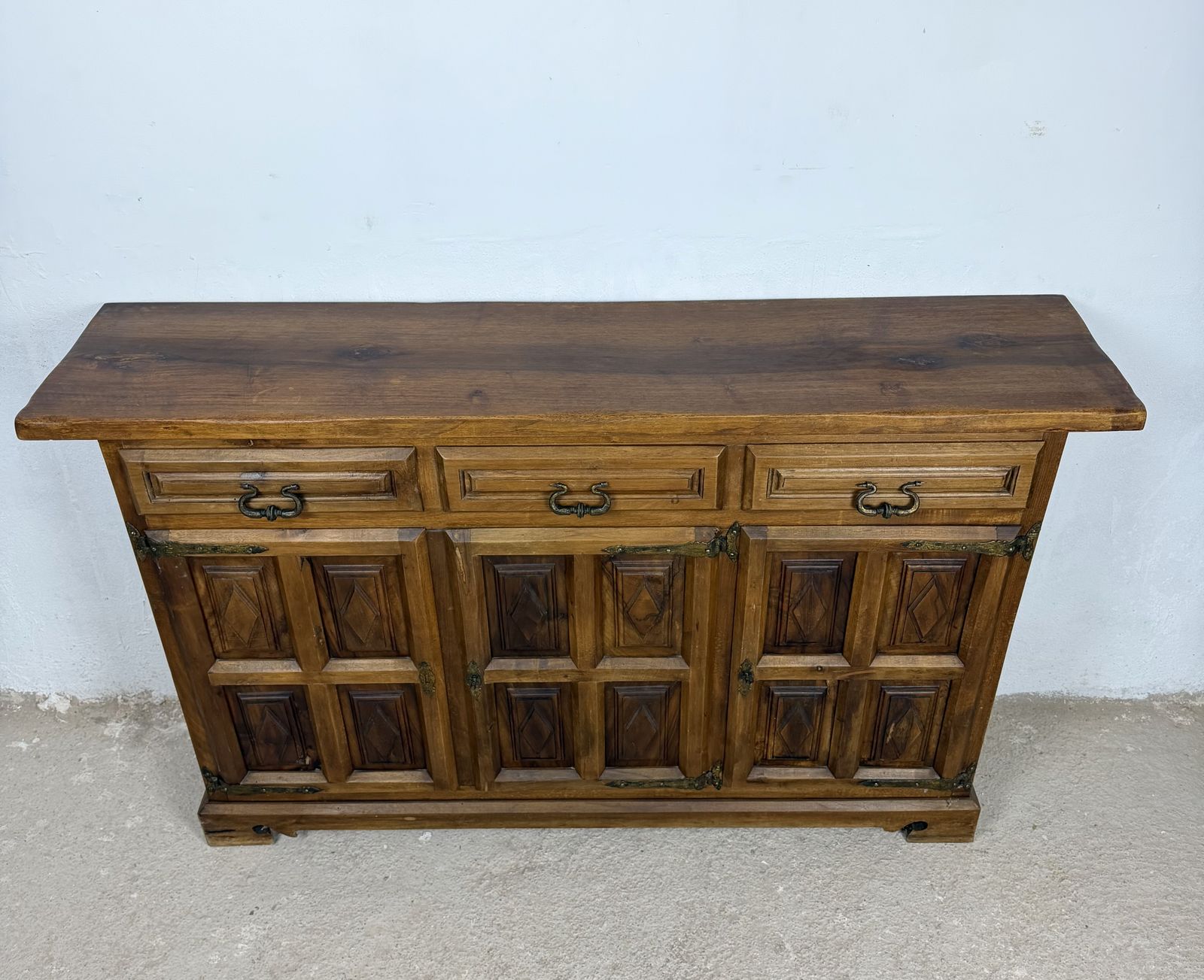Spanish Rustic Walnut Sideboard With Three Drawers photo for sale