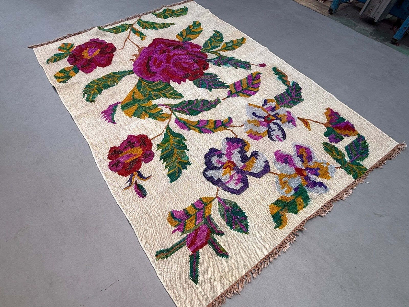 Vintage Rose Kilim Vloerkleed 170x240cm Shabby Wol en Zijde, Boho Medium 2544 photo Textiel